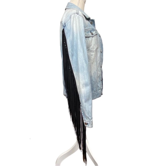 BLK DNM  Blue Denim Black Fringe Jean Jacket Size Small - Picture 8 of 16